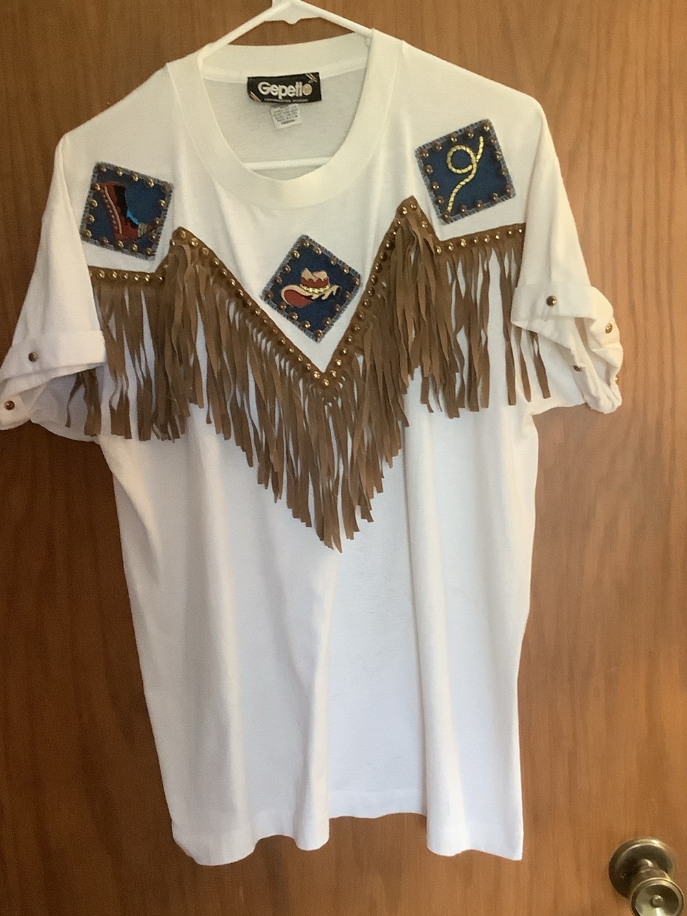 White Short-Sleeve Fringe Western style Tee